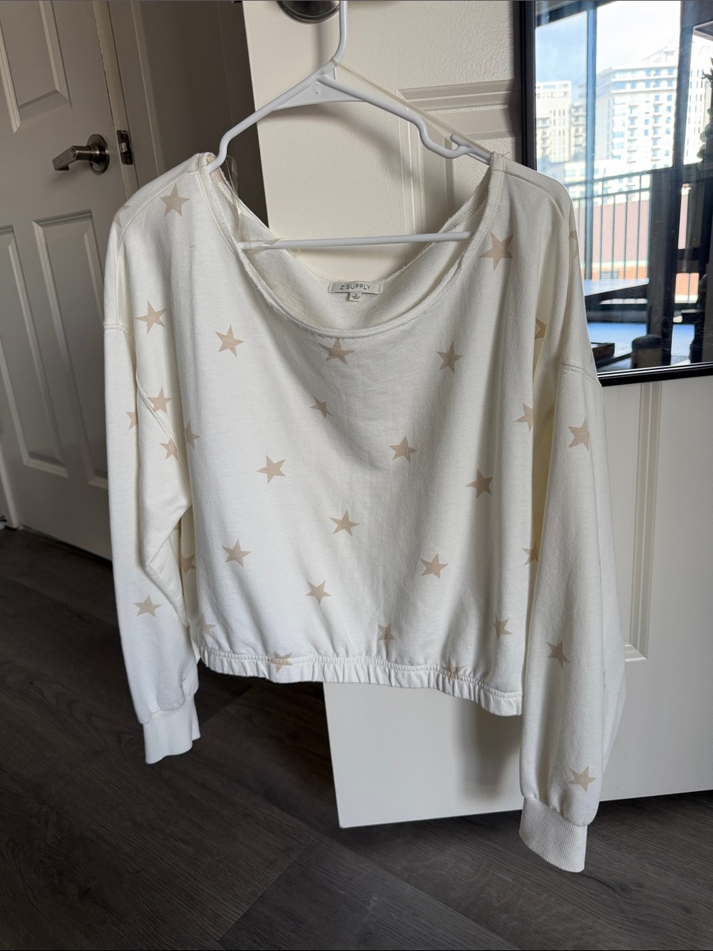 Z Supply Cream White Star-Print Pullover Sweatshirt